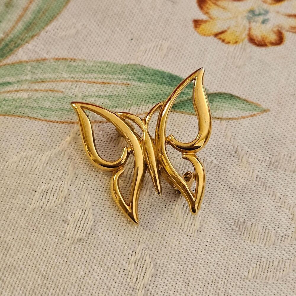 vintage boho gold tone butterfly brooch